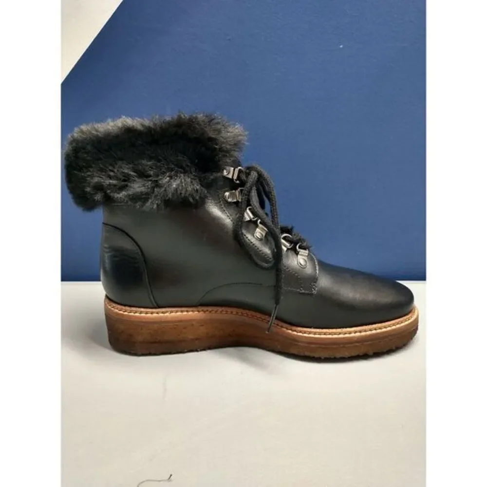 Botkier Winter Snow Boots Womens Size 6 Black Leather Faux Fur‎ Lining Lace Up
